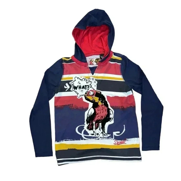 Boy's Desigual Hoodie Tee, Size 11-12, Navy & Red trendy funny - Picture 1 of 5